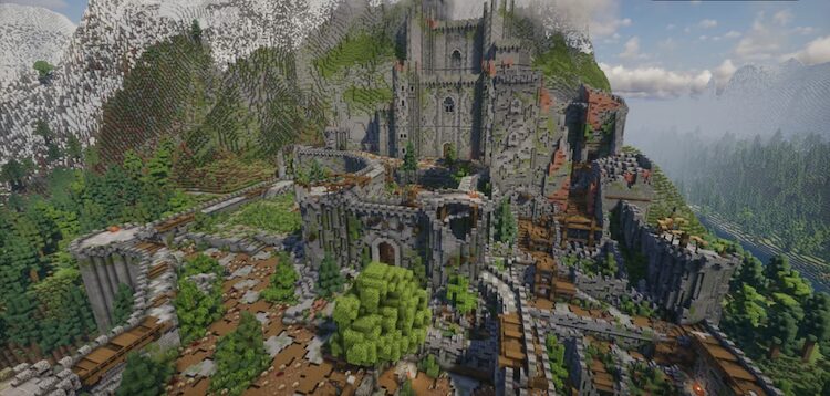 قلعه کِر مورهن (Kaer Morhen) بازسازی شده در بازی ماینکرفت متعلق به سری ویچر (The Witcher)